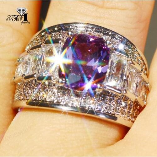 YaYI Jewelry Princess Cut 6.8CT Purple Zircon Silver Filled Engagement Rings wedding Heart Rings Valentines Day Girls ring 1145