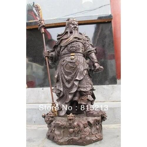 Wang 000199 China 100% red Bronze Kuan Kung Guan Gong Nine dragon Guan yu wealth Mars statue