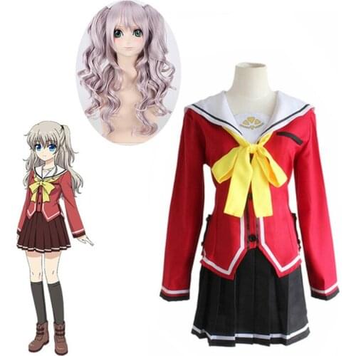 4PCS Anime Charlotte Tomori Nao / Yusa Nishimori School Uniform Cosplay Costumes Full Set Sailor Suit Top Skirt Bow Tie