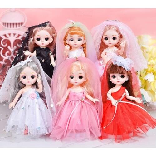 16cm BJD Doll with Wedding Dress Set with Makeup and Big Brown Eyes Girl Fashion 1/12 Doll Toy Exquisite DIY Gift