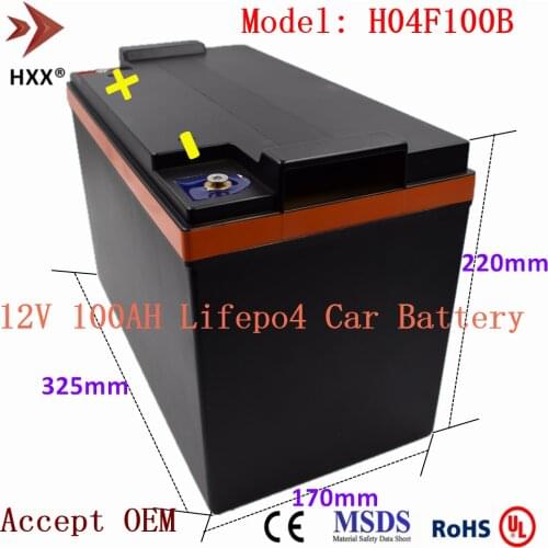 Lifepo4 12V 100Ah Car Battery CCA 1600A Vehicle Lithium Batteri Pack free Maintenance Built 4S BMS for Bus Truck Forklift