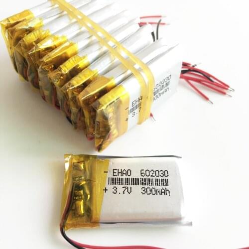 Wholesale 10 pcs 3.7V 300mAh 602030 Lithium Polymer LiPo Rechargeable Battery For Mp3 Mp4 PAD DVD DIY E-book bluetooth