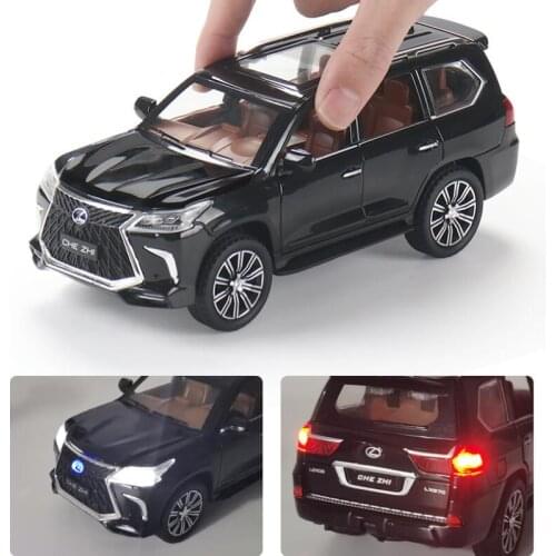 Alloy Car 1:24 New Lexus LX570 SUV Alloy Car Model Sound Light Pull Back Door Open Toy Car For Boy Collection Car Model Gifts