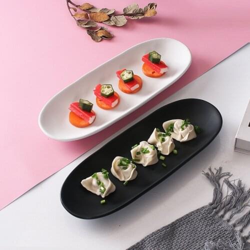 Ins Nordic matte ceramic plate Japanese underglaze sushi plate household tableware oval dish Western salad plate
