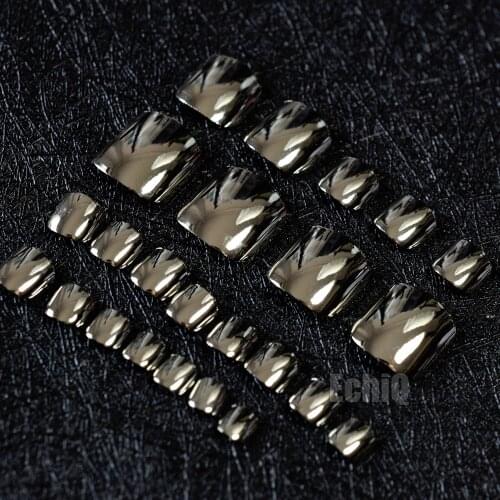 Metallic False Toe Nails Fashion Grey Silver Acrylic Toenail Full Cover Nail Tips DIY Nail Art Manicure Tool N13