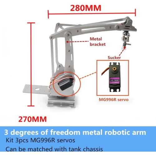 SZDOIT 3 Degrees of Freedom Metal Robotic Arm Kit 3pcs MG996R High Torque Servo Maker DIY RC Robotic Arm Robot Model for Arduino