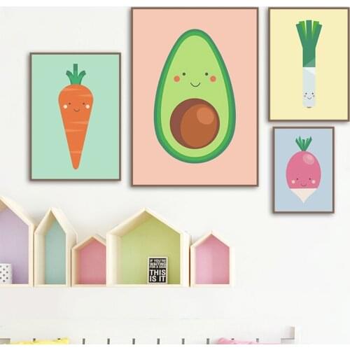 Nordic Style Wall Art Modular Pictures Cartoon Fruit Vegetables Poster Cute Fresh Canvas Painting For Living Room Home Decor