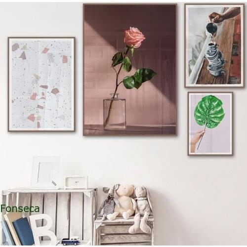 Nordic Modular Rose Coffee Leaves Wall Pictures HD Print Wall Art Canvas Painting Modern Minimalist Poster Home Decor