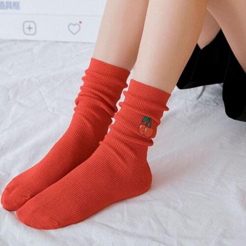 New Fashion Harajuku Women Cotton Long Socks Japanese Novelty Fruit Strawberry Pattern Socks Hiphop Solid Cotton Cool Socks