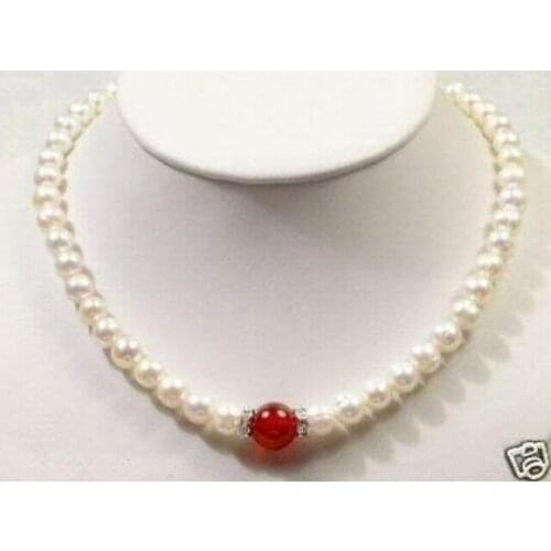 NEW 7-8MM WHITE PEARL & 10MM JADE NECKLACE 17.5"