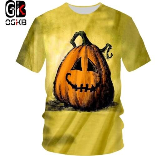 OGKB Man Interesting T Shirts 3D Printed Hip Hop Halloween Pumpkin And Camouflage Skull 7XL Attire Summer Mens O Neck Tshirt