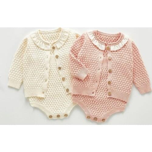 Lace Collar Autumn Children Girls Long Sleeve Pure Color Coat + Rompers Suit 2Pcs Kids Baby Girl Clothes Suit Kids Girl Sets