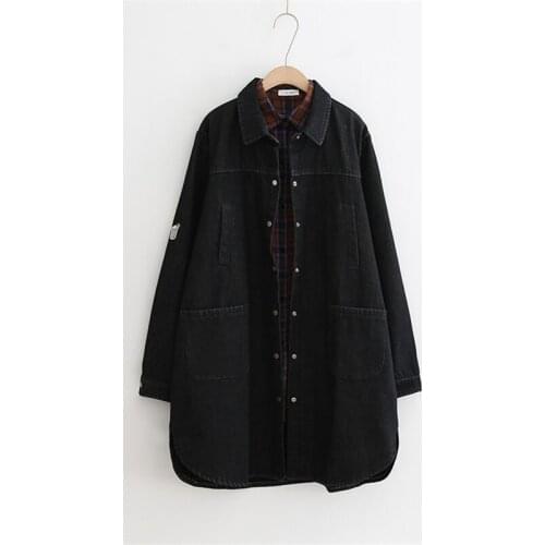 Autumn Embroidery Denim Jacket Women Windbreaker Long Jeans Jacket Women Bomber Coat Plus size Winter Thick Long sleeve Overcoat