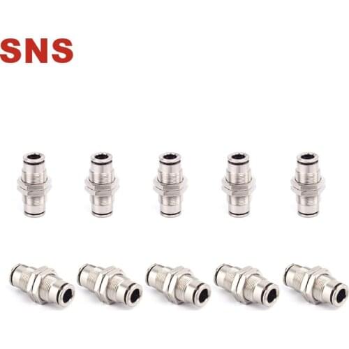SNS JPM Series Pneumatic Nickel-Plated Brass Straight Union Bulkhead Push To Connect Pipe Fittings