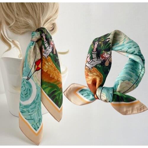 Casual Silk Scarf Women Small 55*55cm Elegant Neckerchief Bandana Hair Band Bag Wrist Towel Head Scarves Popural Foulard 2021