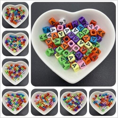 100pcs/Lot 6mm Colorful Acrylic Spacer Beads Square Shape Letter Beads Charms Bracelet Necklace Beads For Jewelry Making