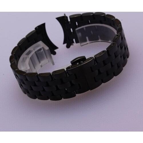 16 18 19 20 21 22 24mm Black Stainless steel Watchbands Straps Polished Matte Bracelets Watches Accessories Butterfly buckle new