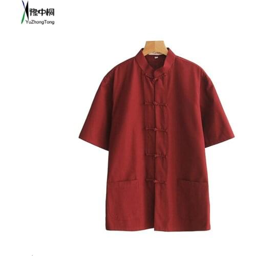 13 Colors 100% Cotton Coarse Cloth Shirt Blouse Summer Mens Short Sleeve Tang Suit Top Male Kung Fu Tai Chi Uniform YZT080502