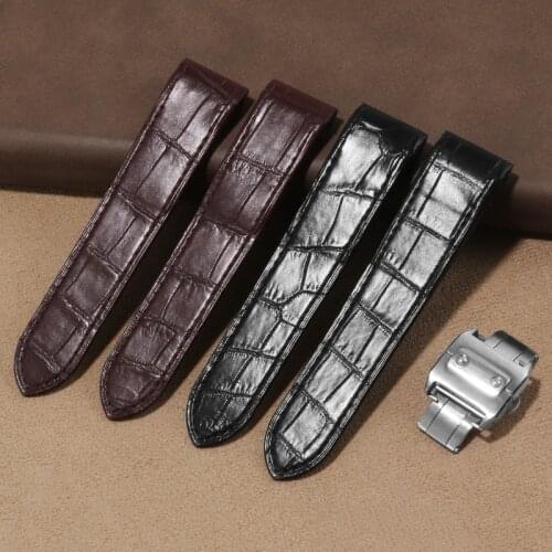 Crocodile Leather Strap Substitute Santos100 Male And Female Butterfly Buckle Accessories 20mm 23mm Black Borwn
