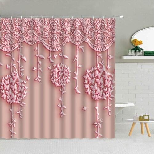 3D Three-Dimensional Butterfly Flower Green Leaves Shower Curtain High Quality Fabric Bathroom Supplies With Hooks Home Decor