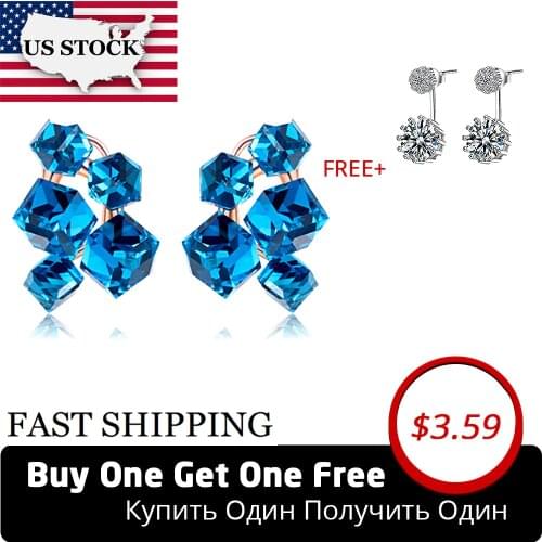US STOCK Uloveido 15% Off Large Blue Crystal Flower Earrings In The Ears With Stones For Women Earring GR124