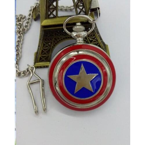 Vintage White steel silver Captain America clock man gift cowboy chain steam punk pocket watches