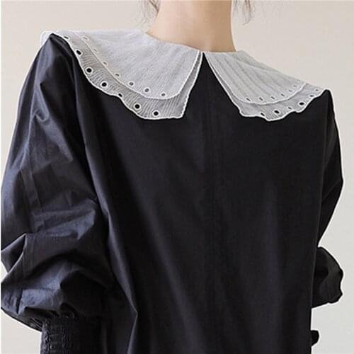 Women Double Layer Hollow Out Large Fake Lapel Collar Butterfly Ruffles Detachable Half Shirt Button Adjustable Blouse DIY