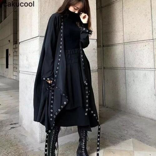 Cakucool Dark black Parker spring and autumn women 2019 rivet ribbon section chic black thin section windbreaker jacket tide