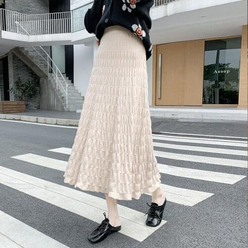 Womens Vintage Clothes Long Skirts Black Harajuku High Waist Streetwear 2021 fall winter Fashion Elastic Preppy Style Midi Skirt
