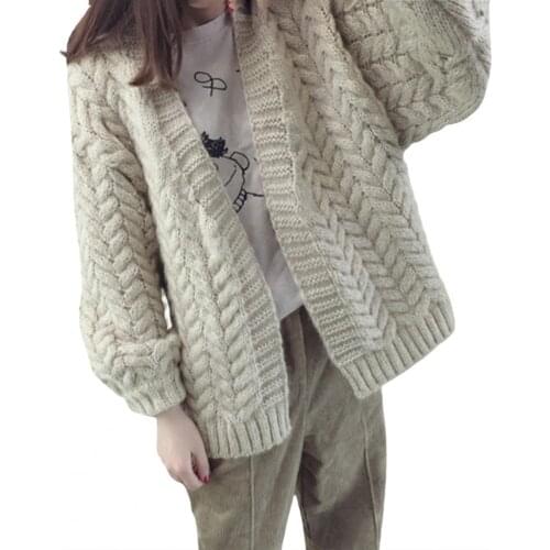 Women Loose Solid Color Long Sleeve Open Front Knit Cardigan Sweater Knitwear Womens Clothing