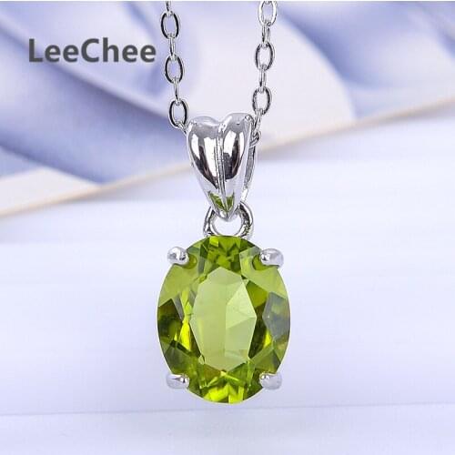 Natural Peridot Pendant Necklace Real925 Sterling Silver Gemstones Choker Statement Necklace Women silver 925 Jewelry With Chain
