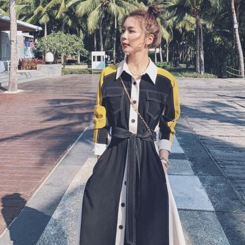Casual Patchwork Full Sleeve Women Shirt Dress Turn-Down Collar Ladies Office Maxi Dresses 2021 Spring Plus Size Female Robe