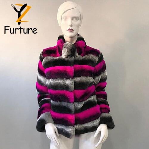 Winter Women Coat Natural Rex Rabbit Fur Jacket With Removable Sleeves Winter Warm Fashion Chinchilla Color Real Fur Women Coat