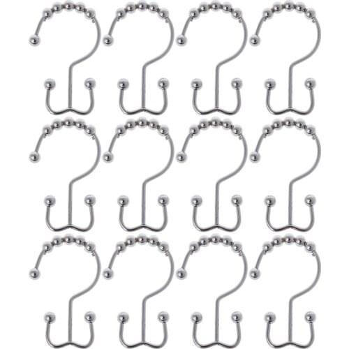 12Pcs Stainless Steel Double Hook Polished Nickel Gliding Shower Curtain Rings