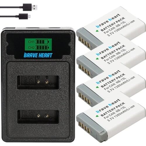 4PCS 1380mAh NB-13L NB13L NB 13L Battery+LCD Type C Charger for Canon G7 X Mark II G7X PM165 G5 X G5X G9 X G9X SX620 SX720 HS