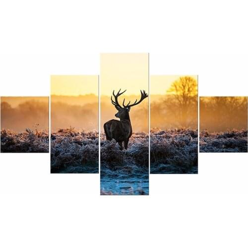 5 Pieces Deer under Sunset Landscape Wall Art canvas picture cuadros oil painting Wall pictures for living room Decorative art