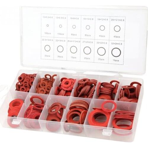 600pcs 12 Sizes Red Steel Paper Fiber Flat Washers Kit Insulation Copper Washer Gasket with Box Wholesale