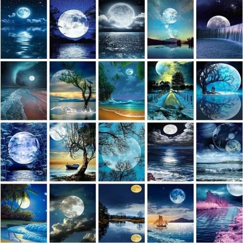 Diamond Painting Full Round With AB Drill Moon Rhinestones Pictures Diamond Embroidery Sale Scenery Cross Stitch Kit Home Decor