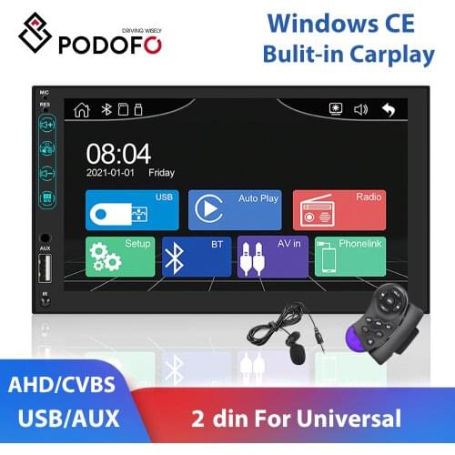 Podofo 2 din Car Radio 7" Carplay Touch Screen Bluetooth Car Player 2 DIN Car Audio AUX FM USB Auto Stereo For Universal