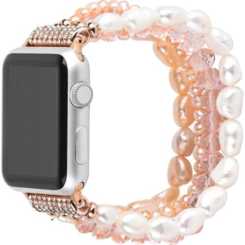 Smart Watch Bracelet for Apple Watchband 42mm 44mm 38mm 40mm Women Bling Elastic Pearl Jewelry Beaded Wrist Strap Series 3 4 5 6