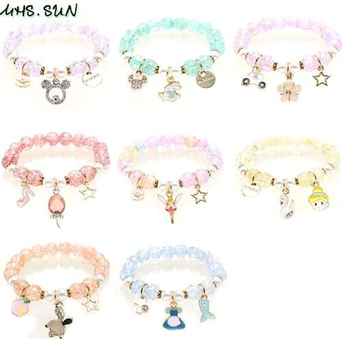 MHS.SUN Charms Bracelets For Kids Girls Fashion Cartoon Pendant Bracelets Elasitc Beads Bangles Jewelry For Party Gift 2PCS