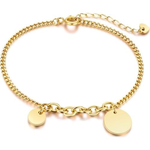 Coin Bracelets Stainless Steel Cuban Curb Thin Chain Link Wristband for Women Jewelry