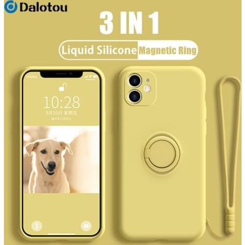 Original Liquid Silicone Magnetic Ring Case For iPhone 12 11 Pro Max Mini XR XS X 8 7 6S 6 Plus SE 2020 Holder Stand Strap Cover