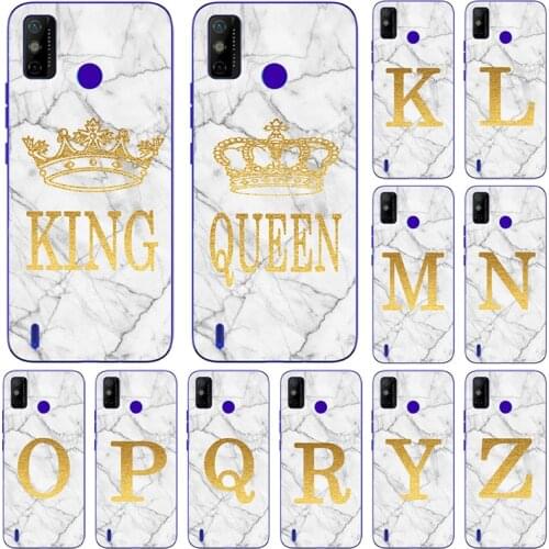Phone Case for Tecno Spark 6 Go 5 Air (KD6) Pro Spark6 Spark5 Go Air White Marble Golden English Letter Fashion Name Back Cover