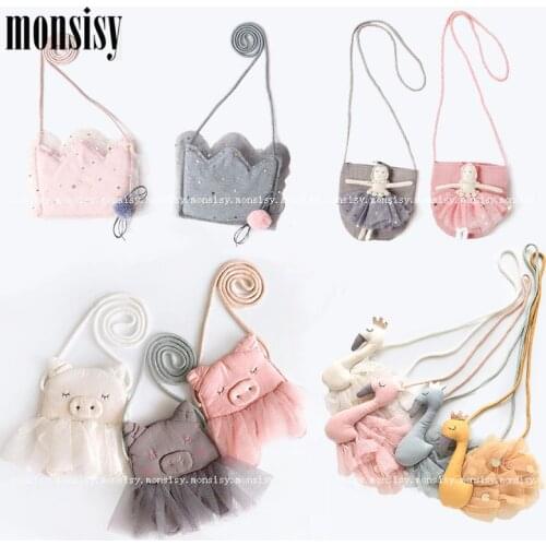 Monsisy New Children Wallet Kid Coin Purse and Handbag For Girl Mini Bag Kawaii Swan/Pig/Bird/Doll Crossbody Bag Baby Lace Bags