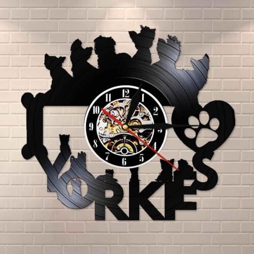 Dog Lovers Home Decor Yorkie Terrier Puppy Dogs Retro LP Record Clock Black Wall Art I Love Yorkies Vinyl Record Wall Clock