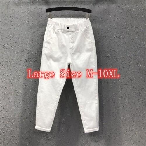 Oversized Spring Summer Thin Women Casual High Waist WOmen White Jeans Femme Cotton Stretch Denim Harem Pants Plus Size 10XL