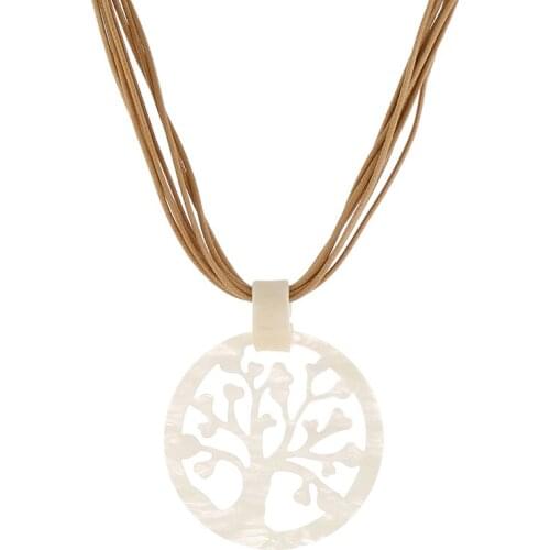 Boho Resin Acrylic Life Tree Pendant Leather Rope Chain Necklace Women Choker Collares de moda 2019 Collares kolye Colar jewelry