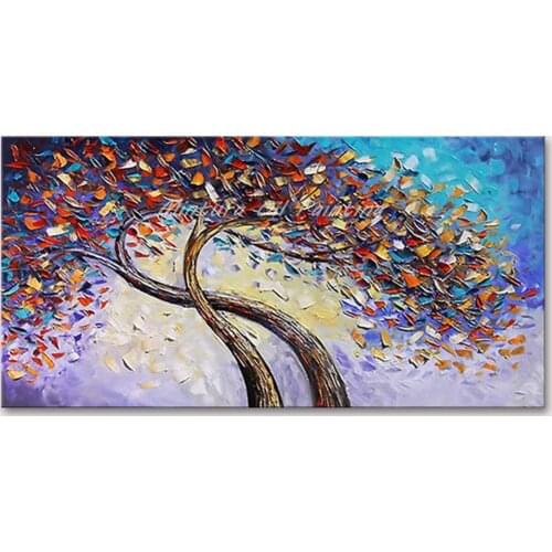 Mintura Wall Picture for Living Room Oil Paintings on Canvas Hand Painted Trees with Colorful Leaves Hotel Decor Art No Framed