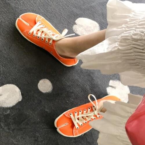 Black Orange Split Toe Canvas Shoes Women Lace-up Women Sneakers Breathable Vulcanized Shoes Flat Shoes Woman Zapatos De Mujer